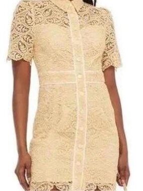 SANDRO Paris Brand New Guipure Lace Mini Dress NWT Neutral Tan Pastel XS